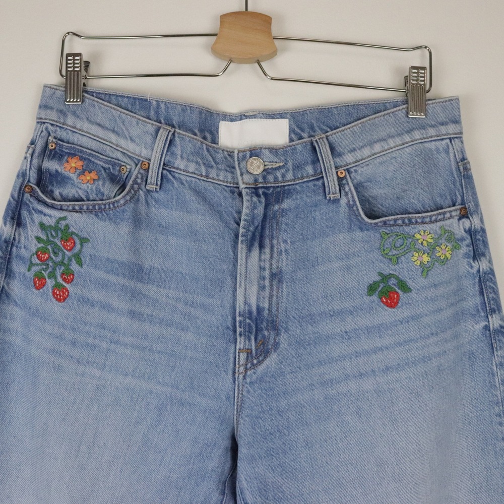Mother Superior The Dodger Ankle Jeans 28 Romaine Calm Strawberry Embroidered - Picture 4 of 12